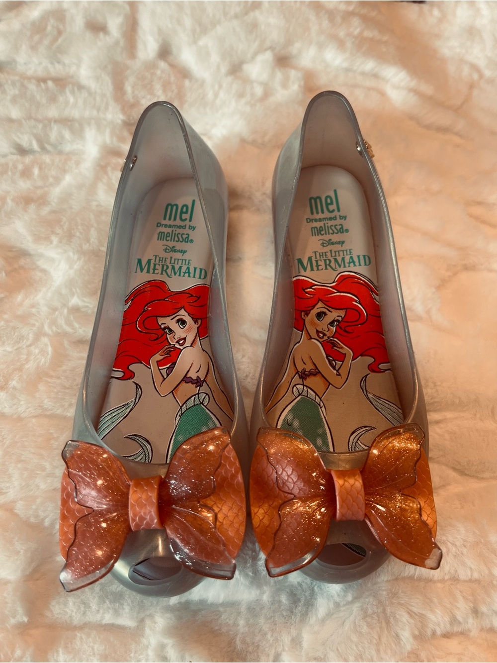 Mel by Melissa Kids The Little Mermaid Silver Flats with Pink Bow